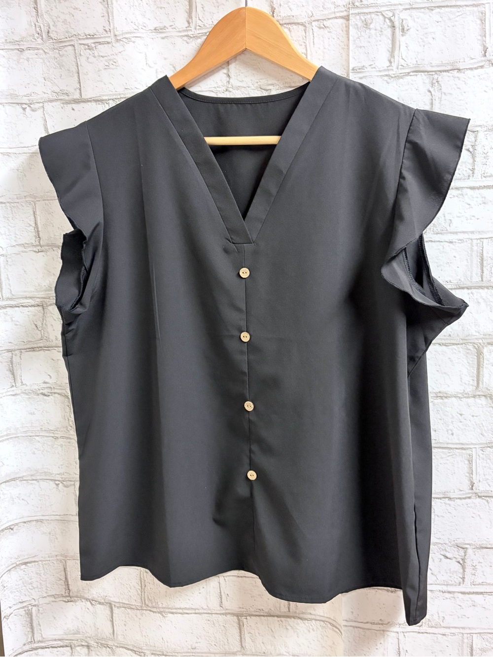 Sleeveless V-Neck Ruffle Sleeve Blouse NEW